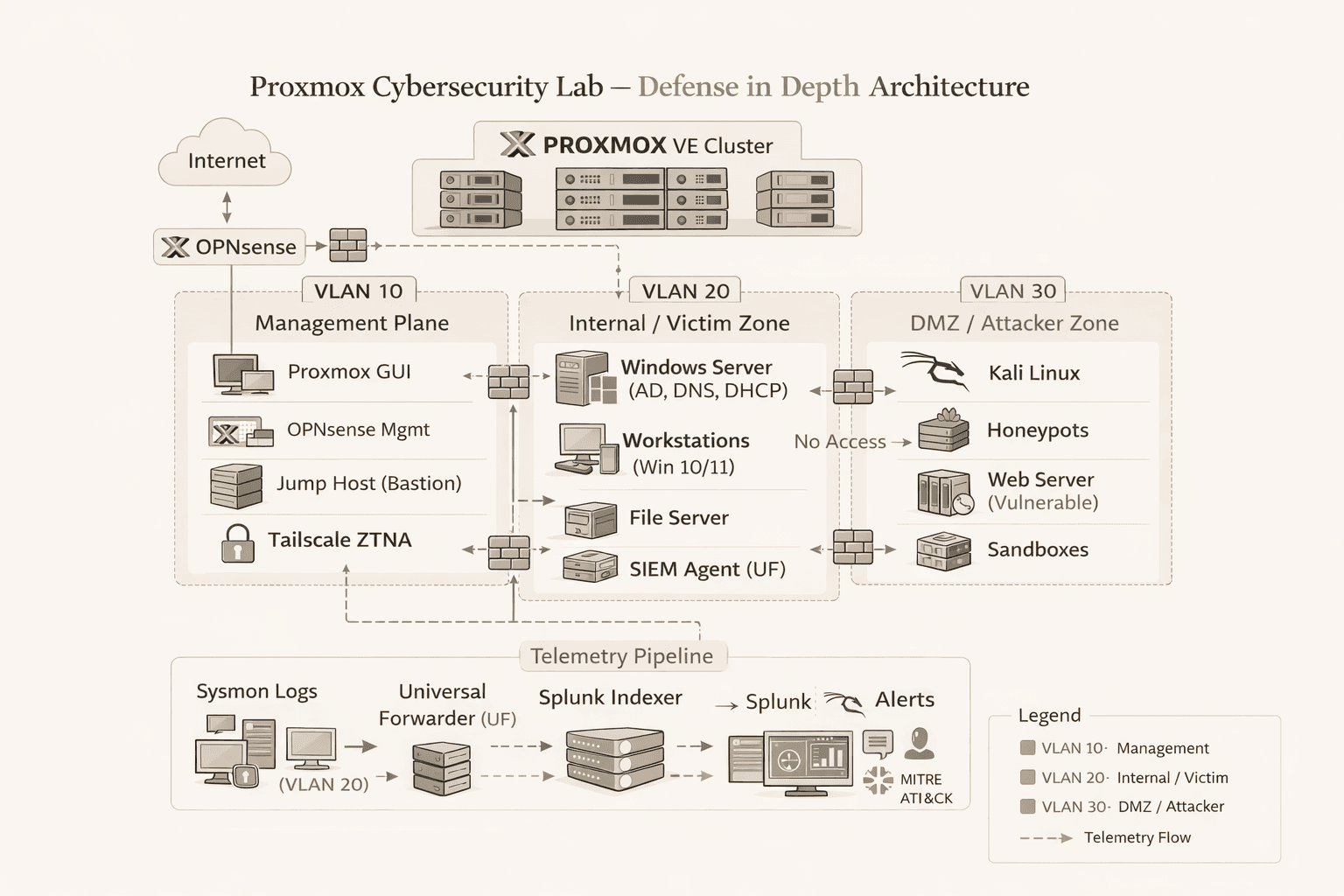 Proxmox Defense-in-Depth Lab Topology Diagram